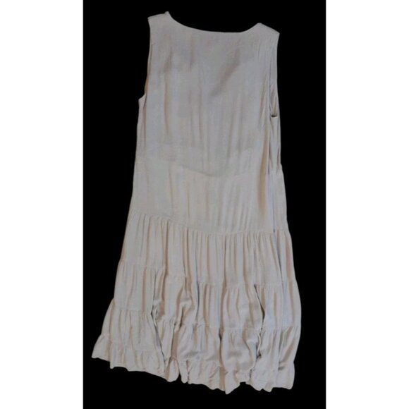 Womens Boho Tiered Cottagecore Prairie Peasant Midi Dress Minimalist Beige Sz 8 - Picture 4 of 8